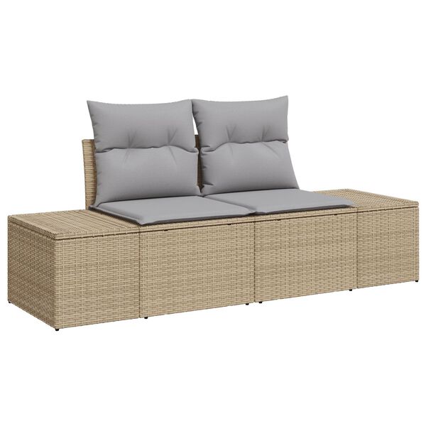 vidaXL Tr&auml;dg&aring;rdsoffset med kudde med lagring 8 pcs Beige Poly rattan