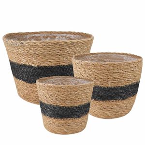 vidaXL 3 st Naturlig och svart &Oslash;26 x 19 cm 100% Sj&ouml;gr&auml;s