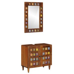 vidaXL Badrumsm&ouml;belset V&auml;ggmonterad 2 pcs Valn&ouml;t Massivt mangotr&auml;