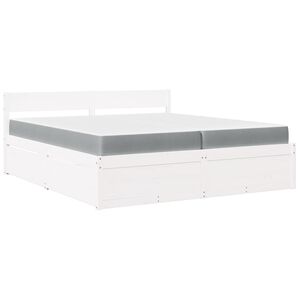 vidaXL S&auml;ngram med l&aring;dor och madrass vit 200x200 cm massiv furu