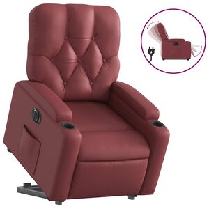 vidaXL Reclinerf&aring;t&ouml;lj med uppresningshj&auml;lp vinr&ouml;d konstl&auml;der