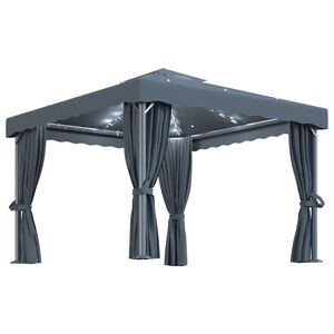 vidaXL Paviljong med draperi och ljusslinga LED 3x3 m antracit