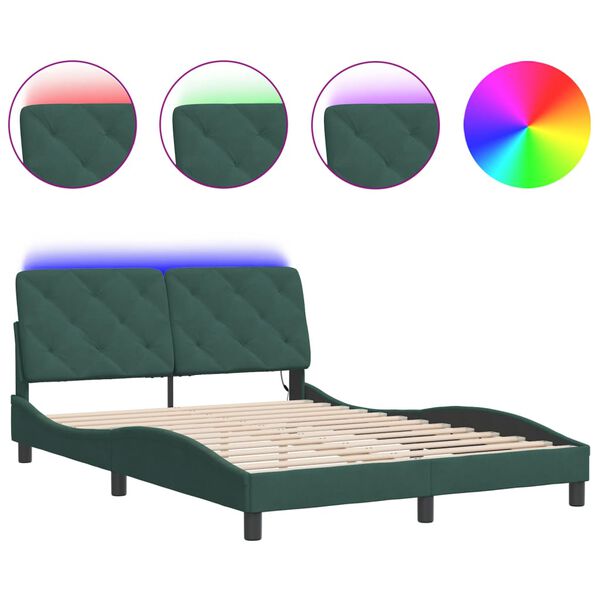 vidaXL Bed Frame with LED without Mattress Dark Green 120x200 cm Velvet