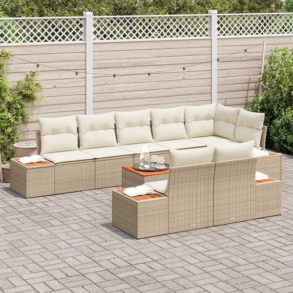 vidaXL Trädgårdsoffset med kudde 9 pcs Beige Poly rattan