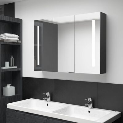 vidaXL Spegelskåp med LED 89x14x62 cm glänsande svart