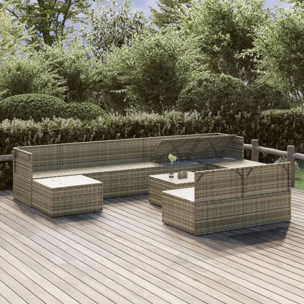 vidaXL Loungegrupp för trädgården med dynor 10 delar grå konstrotting