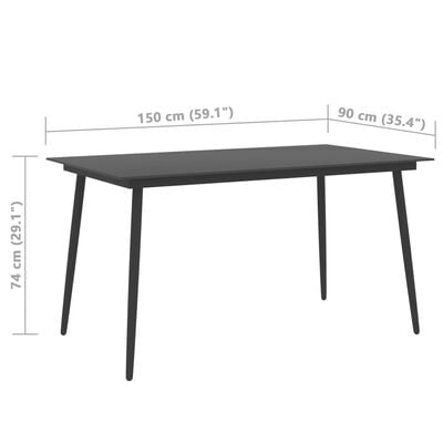 vidaXL Trädgårdsbord svart 150x90x74 cm stål och glas
