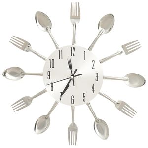 vidaXL V&auml;ggklocka med sked- och gaffeldesign silver 31 cm aluminium