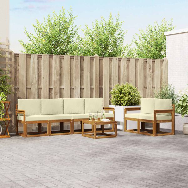 vidaXL Utomhussoffset 7 pcs Naturlig och Gr&auml;dde Massivt Akaciatr&auml;