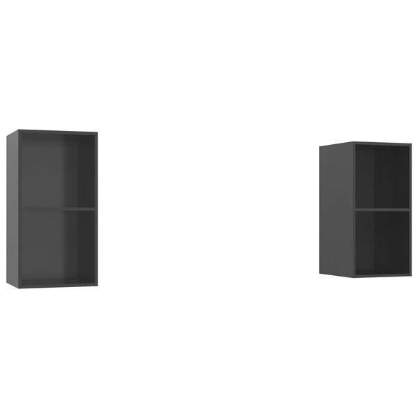 vidaXL Väggmonterade tv-skåp 2 st grå högglans konstruerat trä