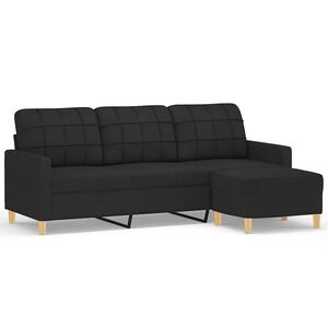 vidaXL 3-sitssoffa med fotpall Svart 180 cm tyg