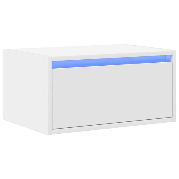 vidaXL Väggmonterat sängbord med LED-lampor vit