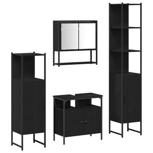 vidaXL Badrumsm&ouml;belset 4 st Svart Ek 33 x 33 x 185,5 cm