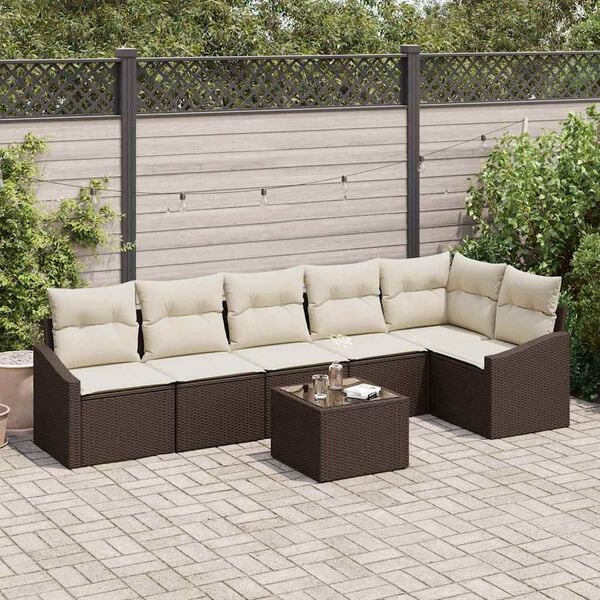 vidaXL Tr&auml;dg&aring;rdsoffset 7 pcs Brun Poly rattan