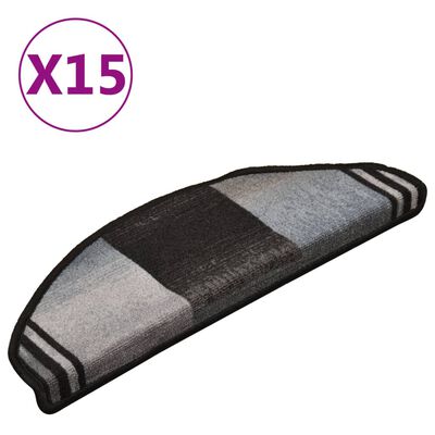 vidaXL Trappstegsmattor självhäftande 15 st svart och grå 65x21x4 cm