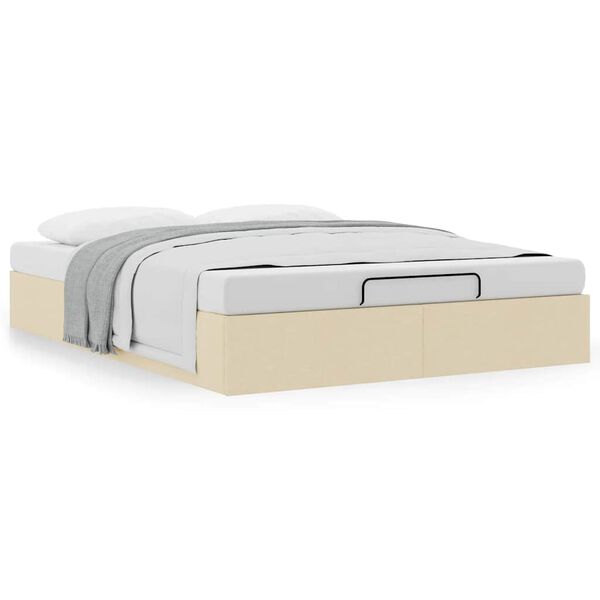 vidaXL Ottoman sängram utan madrass gräddvit 140x190 cm tyg