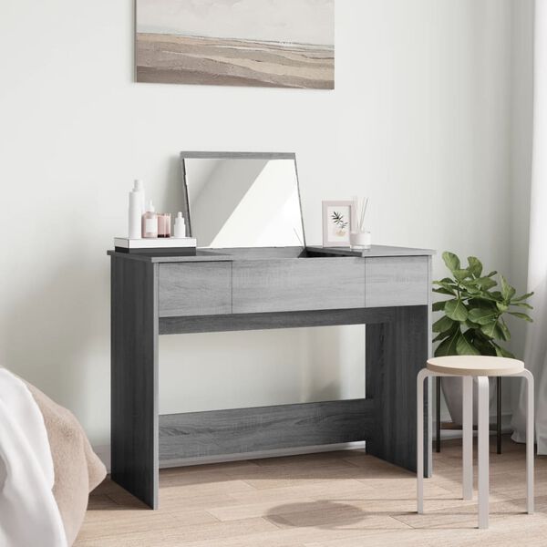 vidaXL Sminkbord med spegel gr&aring; sonoma 100x45x76 cm