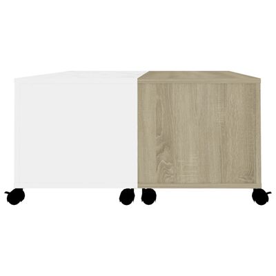 vidaXL Soffbord vit och sonoma-ek 75x75x38 cm konstruerat trä
