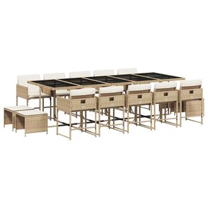 vidaXL Matgrupp f&ouml;r tr&auml;dg&aring;rden med dynor 15 delar beige konstrotting