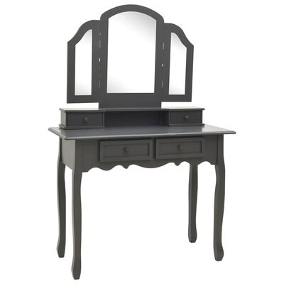 vidaXL Sminkbord med pall grå 100x40x146 cm paulowniaträ