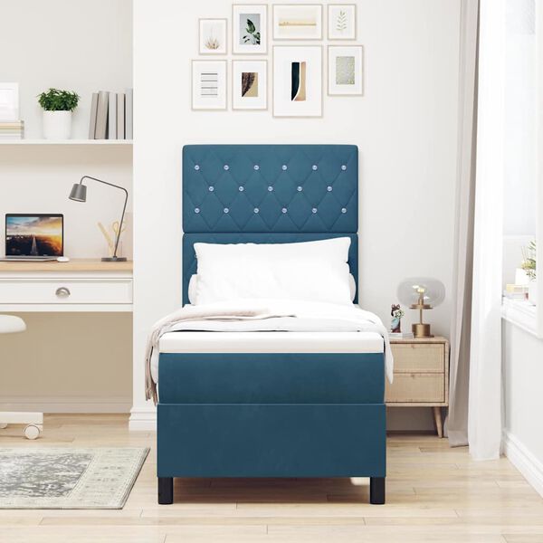 vidaXL B&auml;ddfj&auml;der med madrass med huvudgavel M&ouml;rkbl&aring; 80 x 200 cm tyg