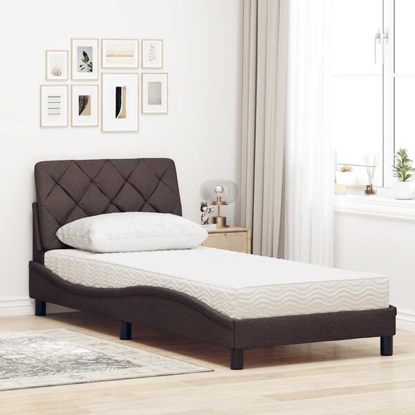 vidaXL Bed with Mattress Dark Brown 90x190 cm Fabric