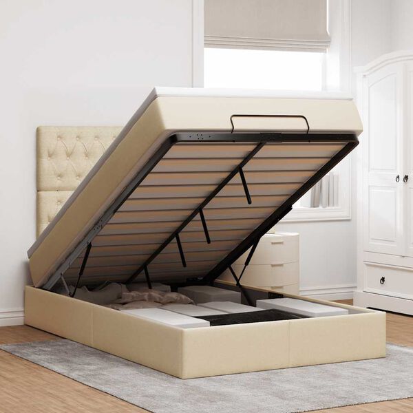 vidaXL Ottoman s&auml;ngram med madrass gr&auml;ddvit 120x190 cm tyg