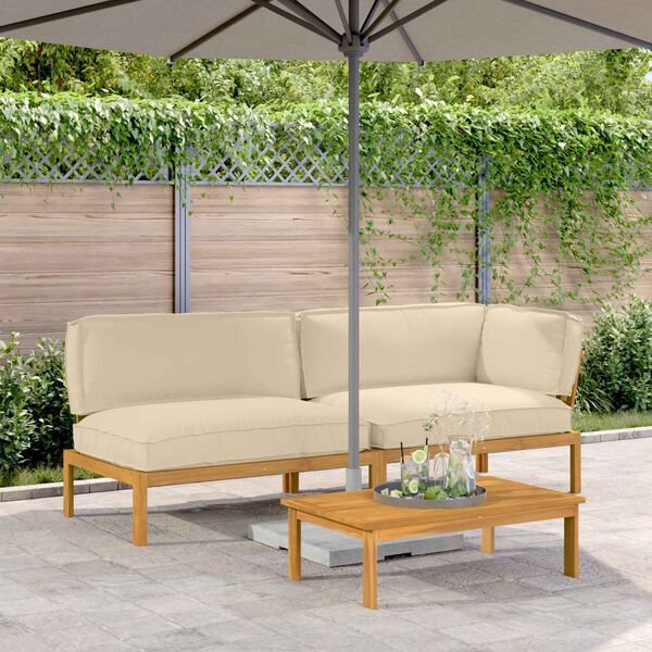 vidaXL Soffset med kudde Enf&auml;rgad 3 pcs Beige Massivt Akaciatr&auml;