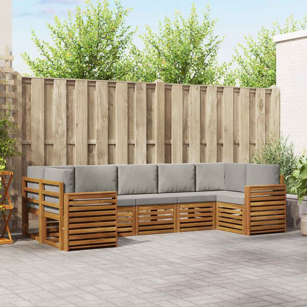 vidaXL Sektionsoffgrupp 7 pcs Naturlig och Ljus Gr&aring; Massivt Akaciatr&auml;