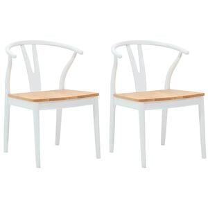 vidaXL Matstol 2 st Massiv Gummitr&auml; Vit och Naturlig 54,5 x 58 x 77 cm