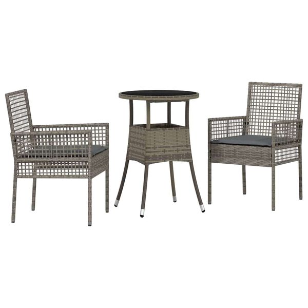 vidaXL Tr&auml;dg&aring;rdsm&ouml;belset 3 pcs Gr&aring; Poly rattan