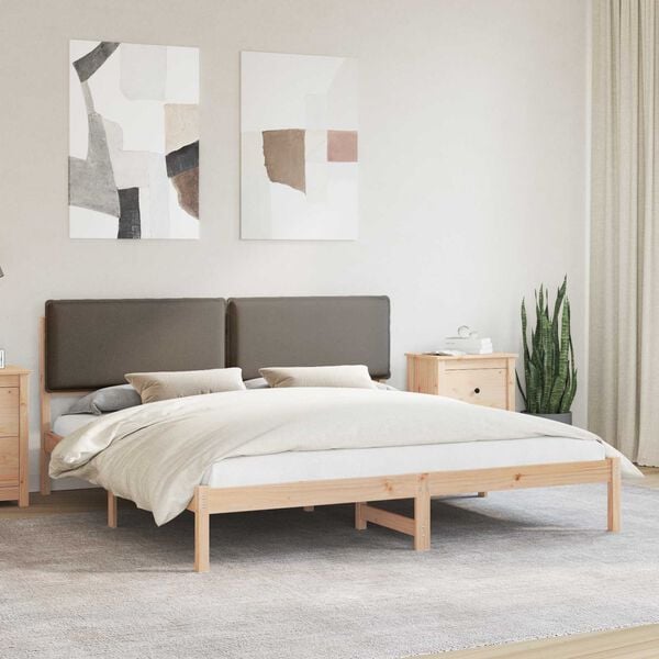 vidaXL S&auml;ngram med Kl&auml;dd Huvudgavel Taupe 200 x 200 cm Massiv furu