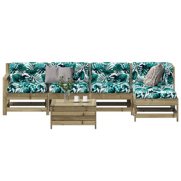 vidaXL Loungegrupp med dynor 6 delar impregnerad furu