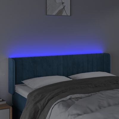 vidaXL Sänggavel LED mörkblå 147x16x78/88 cm sammet
