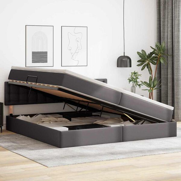 vidaXL F&ouml;rvaringss&auml;ng med madrass Gr&aring; 200 x 200 cm Konstl&auml;der