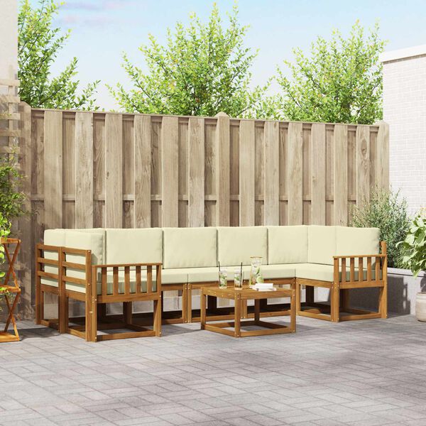 vidaXL Utomhussoffset med kudde 8 pcs Naturlig och Gr&auml;dde