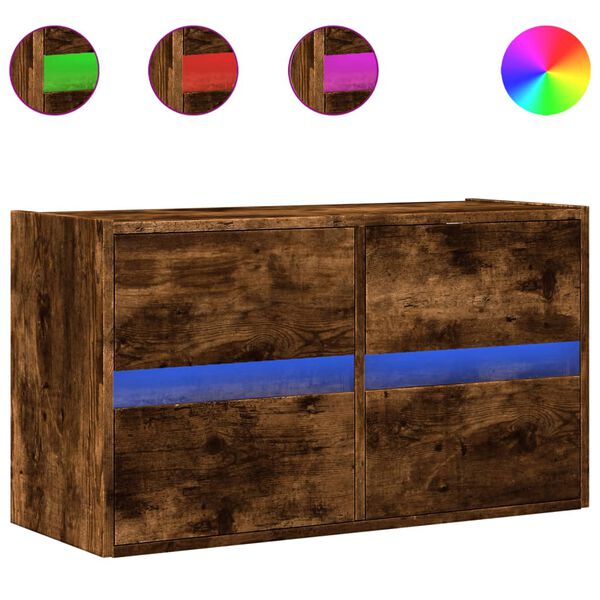 vidaXL V&auml;ggmonterad tv-b&auml;nk LEDs r&ouml;kf&auml;rgad ek 80x31x45 cm