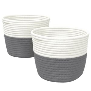 vidaXL F&ouml;rvaringskorgar 2 st gr&aring; och vit &Oslash;24x18 cm bomull