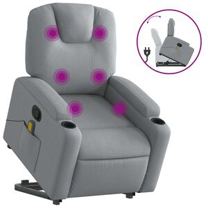 vidaXL Massagef&aring;t&ouml;lj med uppresningshj&auml;lp ljusgr&aring; tyg