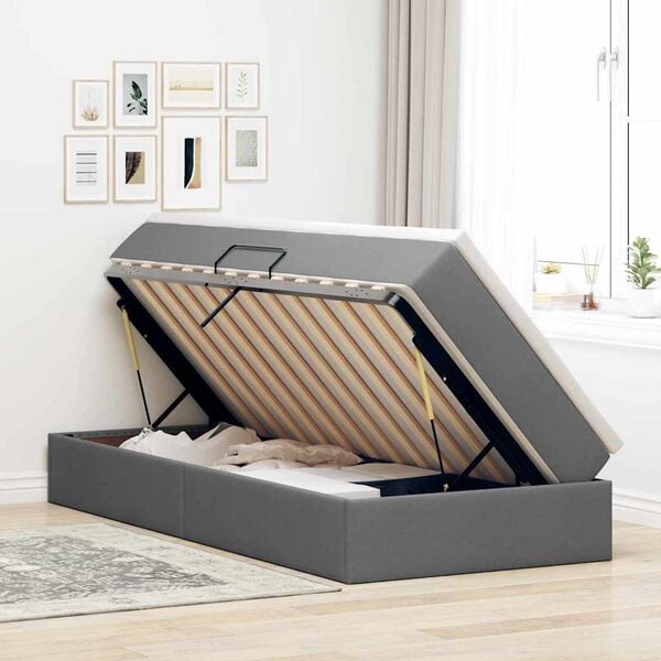 vidaXL F&ouml;rvaringss&auml;ng med madrass M&ouml;rkgr&aring; 90 x 190 cm Polyester