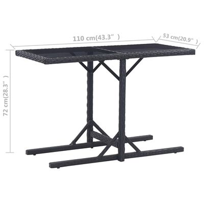vidaXL Trädgårdsbord svart 110x53x72 cm glas och konstrotting