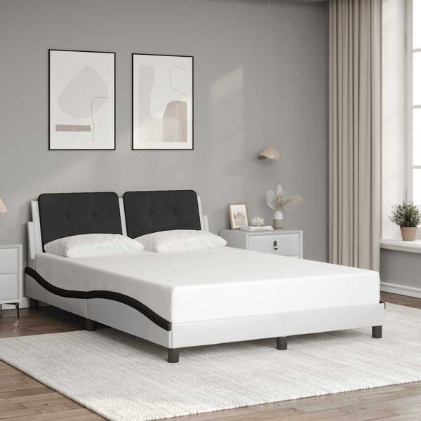 vidaXL Bed Frame without Mattress "Zadar" White and Black 140x190 cm Faux Leather
