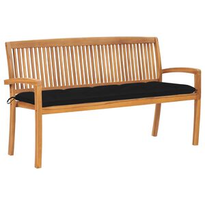 vidaXL Stapelbar tr&auml;dg&aring;rdsb&auml;nk med dyna 159 cm massiv teak