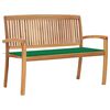 vidaXL Stapelbar tr&auml;dg&aring;rdsb&auml;nk med dyna 128,5 cm massiv teak