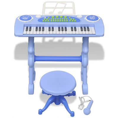 vidaXL Keyboard för barn med pall och mikrofon 37 tangenter blå
