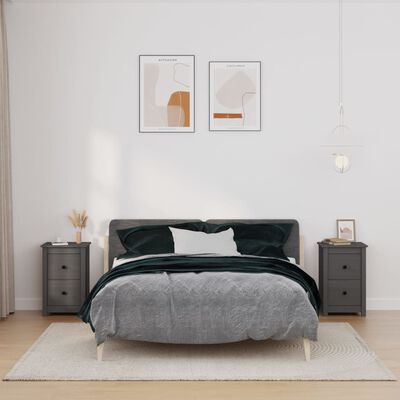 vidaXL Sängbord 2 st grå 40x35x61,5 cm massiv furu