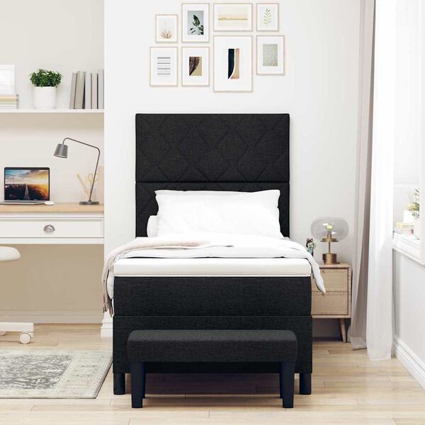 vidaXL B&auml;ddfj&auml;der med madrass med huvudgavel Svart 100 x 200 cm tyg