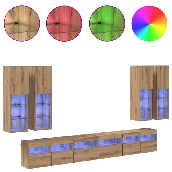vidaXL TV väggskåp set Väggmonterad 7 pcs Artisan Ek Konstruerat trä