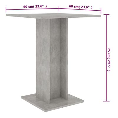 vidaXL Bistrobord betonggrå 60x60x75 cm konstruerat trä