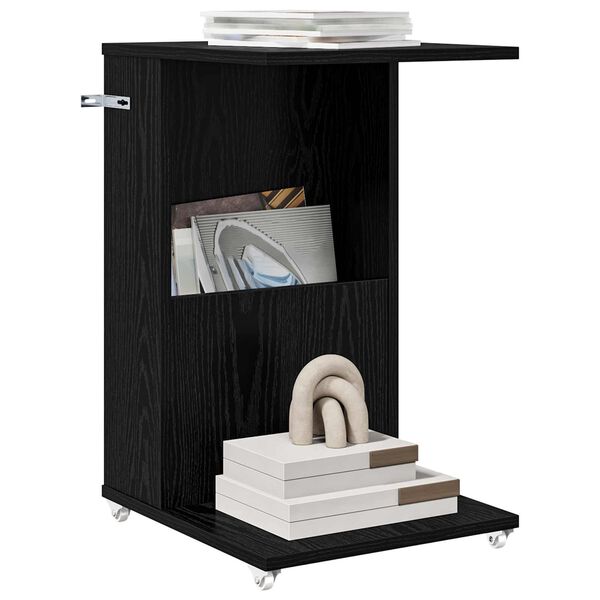 vidaXL Sidobord med hjul Svart Ek 40 x 35 x 60 cm Konstruerat tr&auml;
